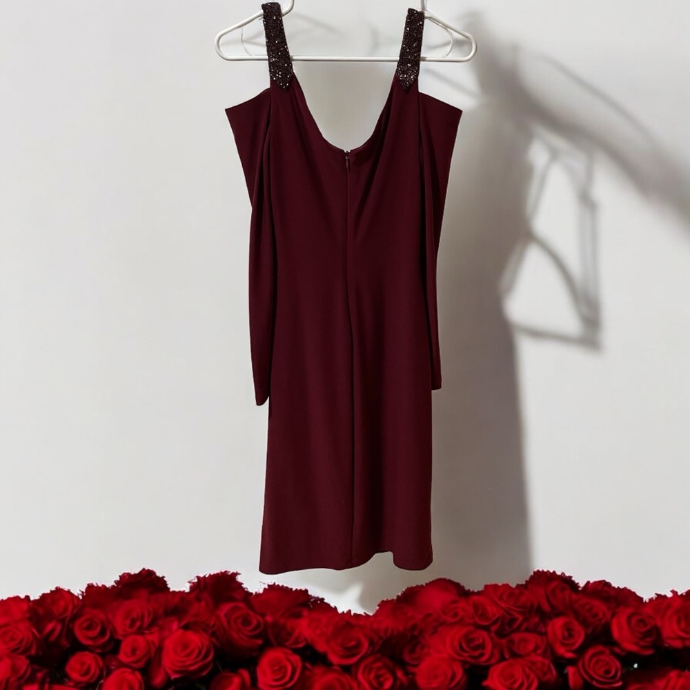 Ralph Lauren Red/Burgundy Cocktail Dress Long Sleeves/Cold Shoulder Lined Size 6